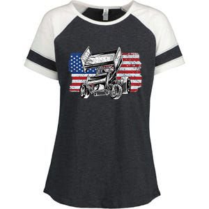 Sprint Car Racing Usa Flag Gift Enza Ladies Jersey Colorblock Tee