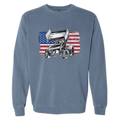 Sprint Car Racing Usa Flag Gift Garment-Dyed Sweatshirt