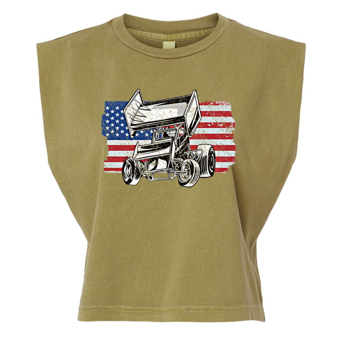 Sprint Car Racing Usa Flag Gift Garment-Dyed Women's Muscle Tee