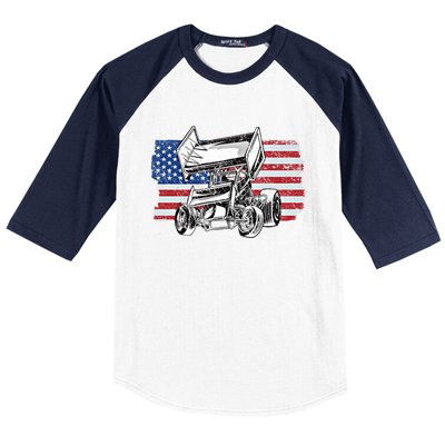 Sprint Car Racing Usa Flag Gift Baseball Sleeve Shirt