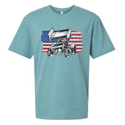 Sprint Car Racing Usa Flag Gift Sueded Cloud Jersey T-Shirt