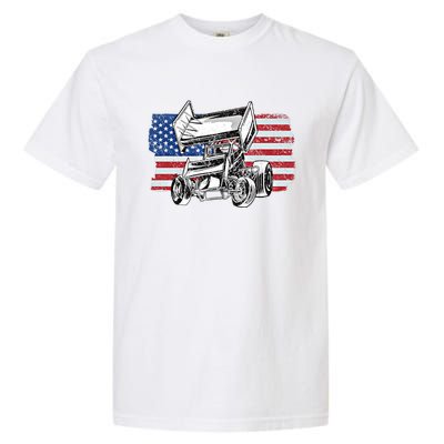 Sprint Car Racing Usa Flag Gift Garment-Dyed Heavyweight T-Shirt