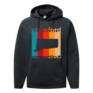 Stamford Connecticut Retro Cutout Ct Souvenir Performance Fleece Hoodie