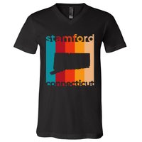 Stamford Connecticut Retro Cutout Ct Souvenir V-Neck T-Shirt