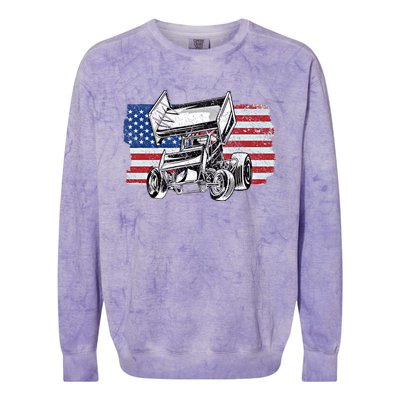 Sprint Car Racing Usa Flag Meaningful Gift Colorblast Crewneck Sweatshirt