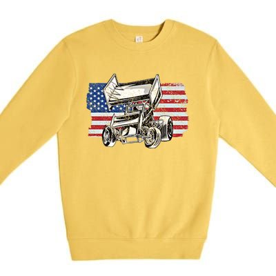 Sprint Car Racing Usa Flag Meaningful Gift Premium Crewneck Sweatshirt