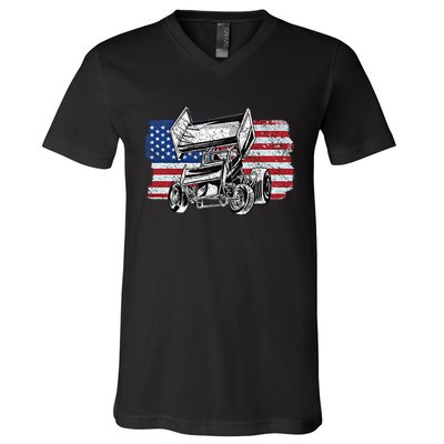 Sprint Car Racing Usa Flag Meaningful Gift V-Neck T-Shirt