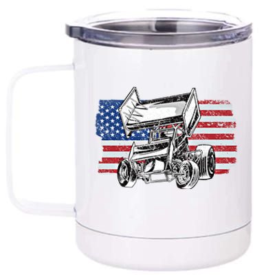 Sprint Car Racing Usa Flag Meaningful Gift 12 oz Stainless Steel Tumbler Cup