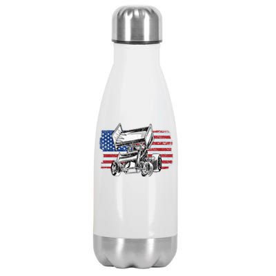 Sprint Car Racing Usa Flag Meaningful Gift Stainless Steel Insulated Water Bottle