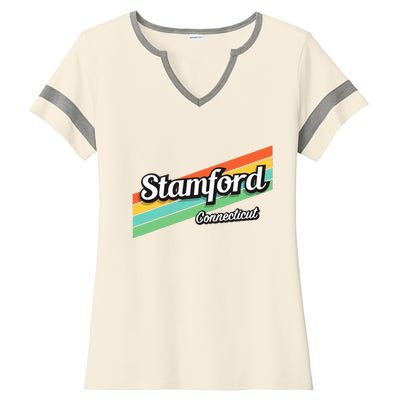 Stamford Connecticut Retro Ladies Halftime Notch Neck Tee