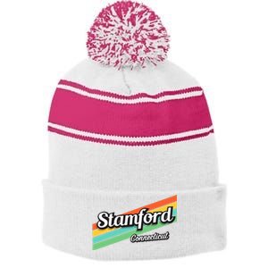 Stamford Connecticut Retro Stripe Pom Pom Beanie