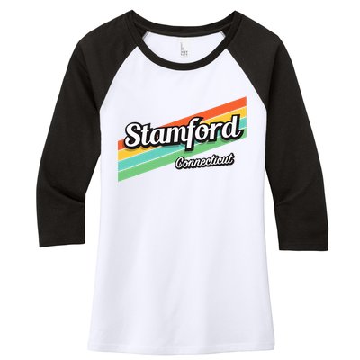 Stamford Connecticut Retro Women's Tri-Blend 3/4-Sleeve Raglan Shirt