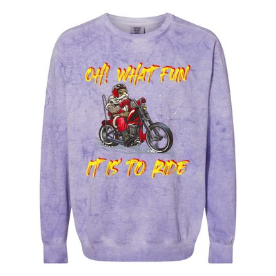 Santa Claus Riding Motorcycle Xmas Biker Present Christmas Colorblast Crewneck Sweatshirt