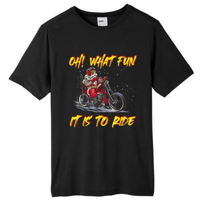 Santa Claus Riding Motorcycle Xmas Biker Present Christmas Tall Fusion ChromaSoft Performance T-Shirt