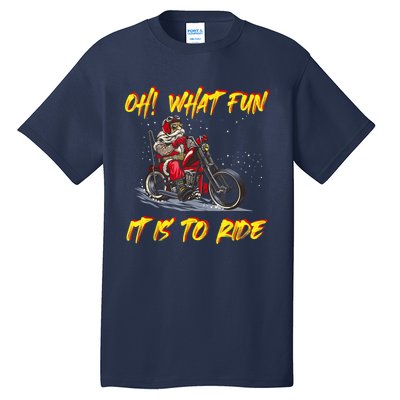 Santa Claus Riding Motorcycle Xmas Biker Present Christmas Tall T-Shirt