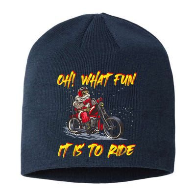 Santa Claus Riding Motorcycle Xmas Biker Present Christmas Sustainable Beanie