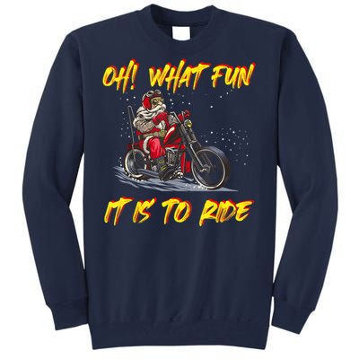 Santa Claus Riding Motorcycle Xmas Biker Present Christmas Tall Sweatshirt