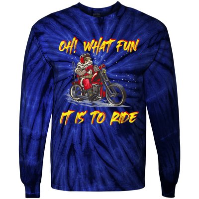 Santa Claus Riding Motorcycle Xmas Biker Present Christmas Tie-Dye Long Sleeve Shirt