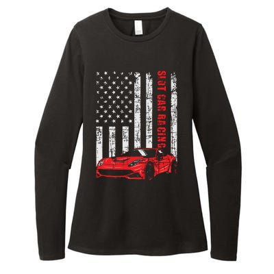 Slot Car Racing USA American Flag Car Lover Drag Racer Womens CVC Long Sleeve Shirt