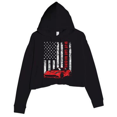 Slot Car Racing USA American Flag Car Lover Drag Racer Crop Fleece Hoodie