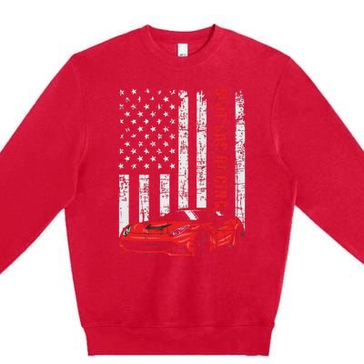 Slot Car Racing USA American Flag Car Lover Drag Racer Premium Crewneck Sweatshirt