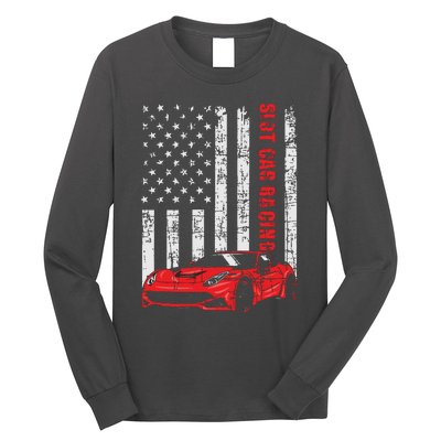 Slot Car Racing USA American Flag Car Lover Drag Racer Long Sleeve Shirt