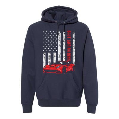 Slot Car Racing USA American Flag Car Lover Drag Racer Premium Hoodie