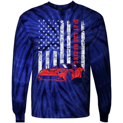 Slot Car Racing USA American Flag Car Lover Drag Racer Tie-Dye Long Sleeve Shirt