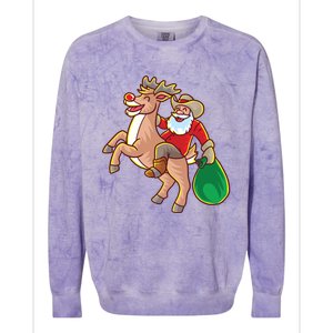 Santa Claus Riding A Reindeer Funny Christmas Cow Claus Gift Colorblast Crewneck Sweatshirt