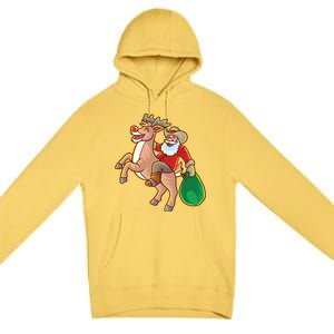 Santa Claus Riding A Reindeer Funny Christmas Cow Claus Gift Premium Pullover Hoodie