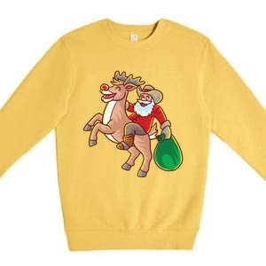 Santa Claus Riding A Reindeer Funny Christmas Cow Claus Gift Premium Crewneck Sweatshirt