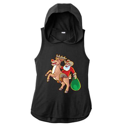 Santa Claus Riding A Reindeer Funny Christmas Cow Claus Gift Ladies PosiCharge Tri-Blend Wicking Draft Hoodie Tank