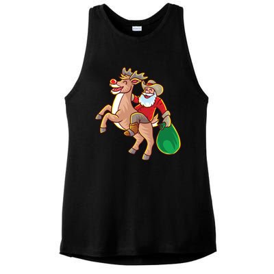 Santa Claus Riding A Reindeer Funny Christmas Cow Claus Gift Ladies PosiCharge Tri-Blend Wicking Tank