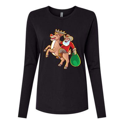 Santa Claus Riding A Reindeer Funny Christmas Cow Claus Gift Womens Cotton Relaxed Long Sleeve T-Shirt