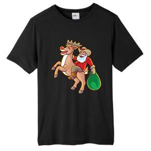 Santa Claus Riding A Reindeer Funny Christmas Cow Claus Gift Tall Fusion ChromaSoft Performance T-Shirt