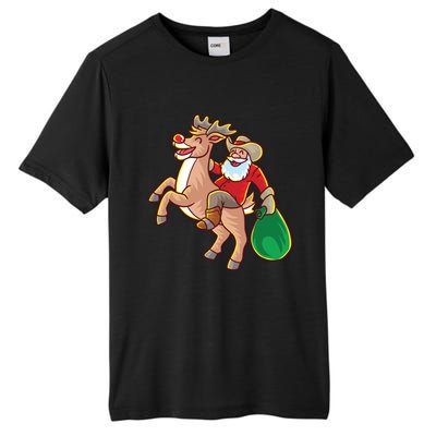 Santa Claus Riding A Reindeer Funny Christmas Cow Claus Gift Tall Fusion ChromaSoft Performance T-Shirt