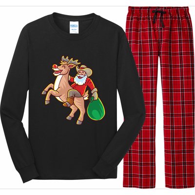 Santa Claus Riding A Reindeer Funny Christmas Cow Claus Gift Long Sleeve Pajama Set