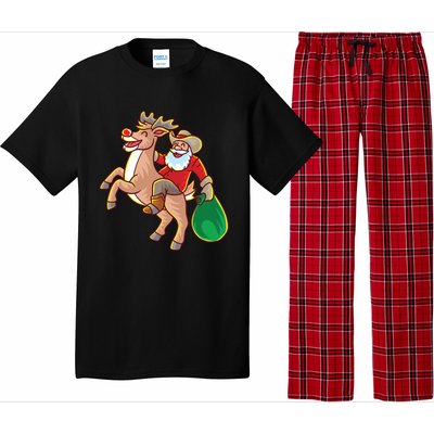 Santa Claus Riding A Reindeer Funny Christmas Cow Claus Gift Pajama Set