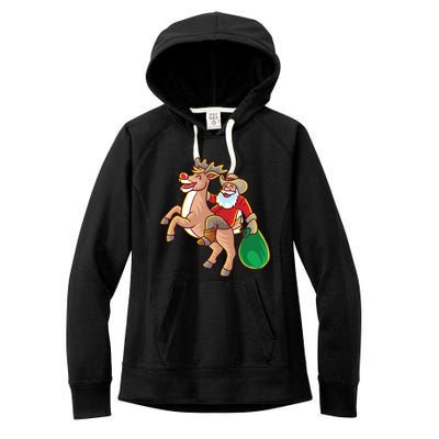 Santa Claus Riding A Reindeer Funny Christmas Cow Claus Gift Women's Fleece Hoodie