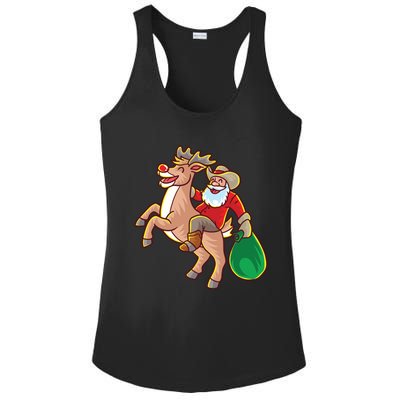 Santa Claus Riding A Reindeer Funny Christmas Cow Claus Gift Ladies PosiCharge Competitor Racerback Tank