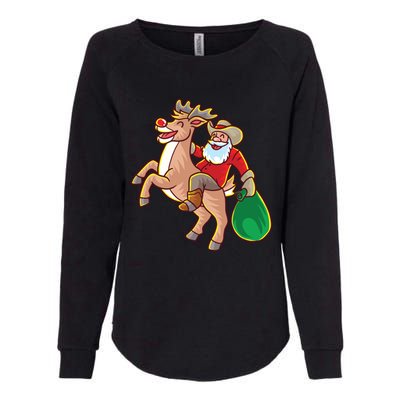 Santa Claus Riding A Reindeer Funny Christmas Cow Claus Gift Womens California Wash Sweatshirt