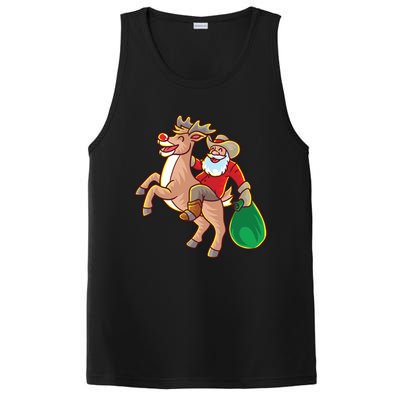 Santa Claus Riding A Reindeer Funny Christmas Cow Claus Gift PosiCharge Competitor Tank