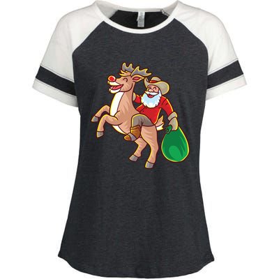 Santa Claus Riding A Reindeer Funny Christmas Cow Claus Gift Enza Ladies Jersey Colorblock Tee