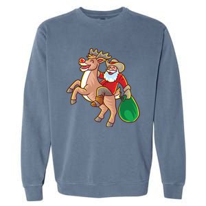 Santa Claus Riding A Reindeer Funny Christmas Cow Claus Gift Garment-Dyed Sweatshirt