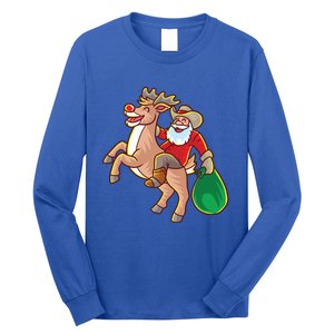 Santa Claus Riding A Reindeer Funny Christmas Cow Claus Gift Long Sleeve Shirt