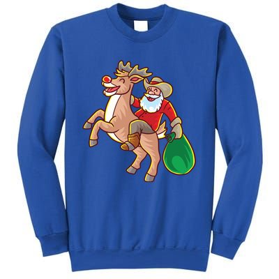 Santa Claus Riding A Reindeer Funny Christmas Cow Claus Gift Sweatshirt