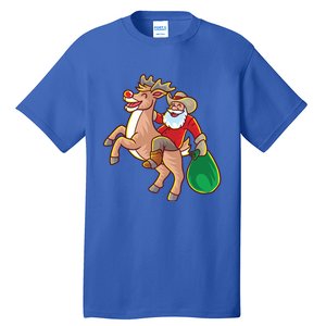 Santa Claus Riding A Reindeer Funny Christmas Cow Claus Gift Tall T-Shirt