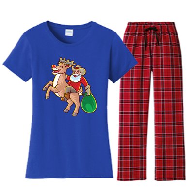 Santa Claus Riding A Reindeer Funny Christmas Cow Claus Gift Women's Flannel Pajama Set