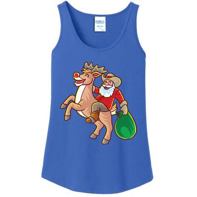 Santa Claus Riding A Reindeer Funny Christmas Cow Claus Gift Ladies Essential Tank