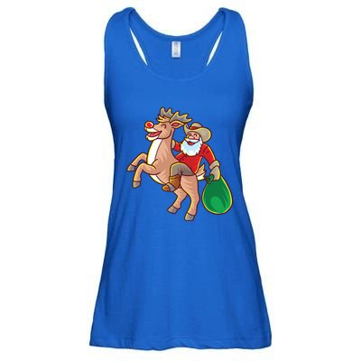 Santa Claus Riding A Reindeer Funny Christmas Cow Claus Gift Ladies Essential Flowy Tank